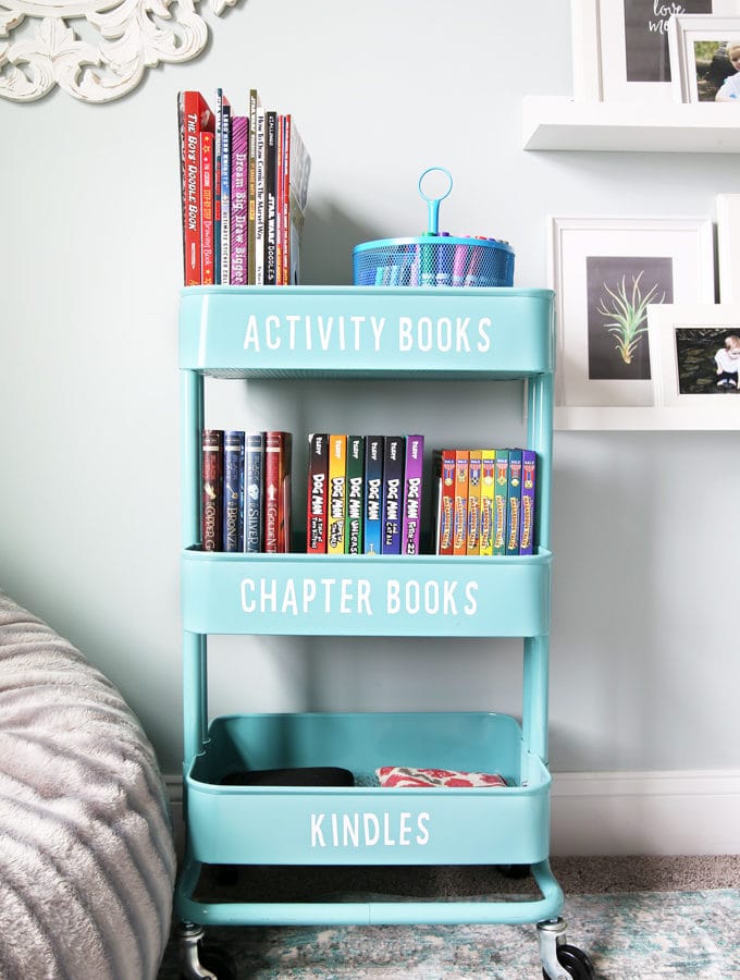 IKEA rolling cart organizing books